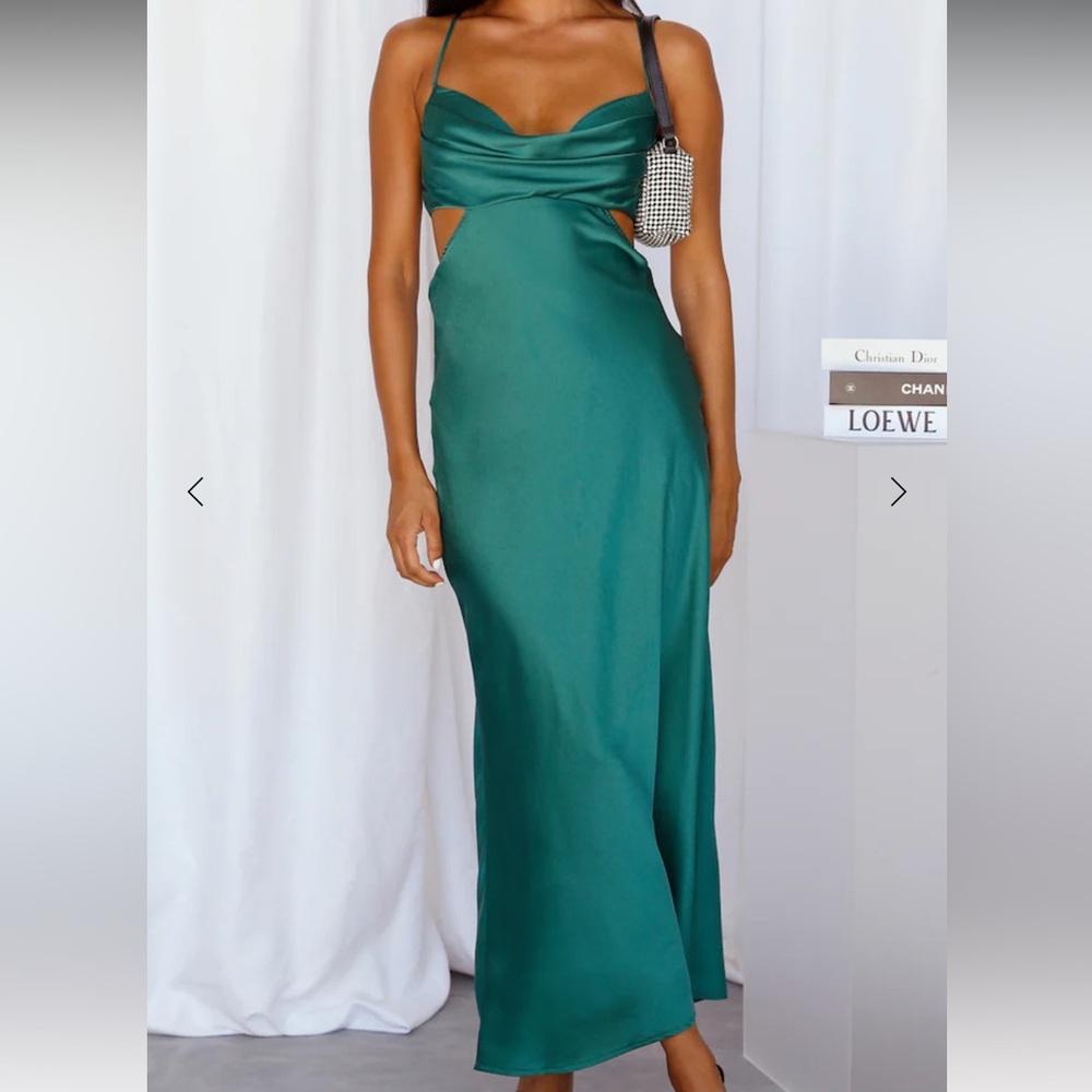 Hello Molly Green Satin Maxi Dress